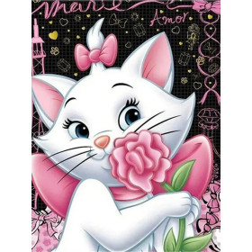 Chat Blanc aux Fleurs Toile Disney Officielle Peinture par Numéro Disney