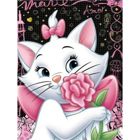 Chat Blanc aux Fleurs Toile Disney Officielle Peinture par Numéro Disney