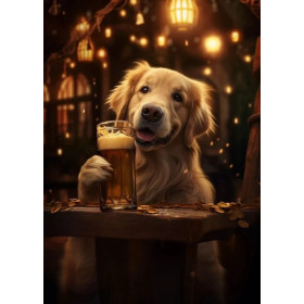 Golden Retriever au Bar : La Pause Gourmande Peinture Par Numéros Chiens