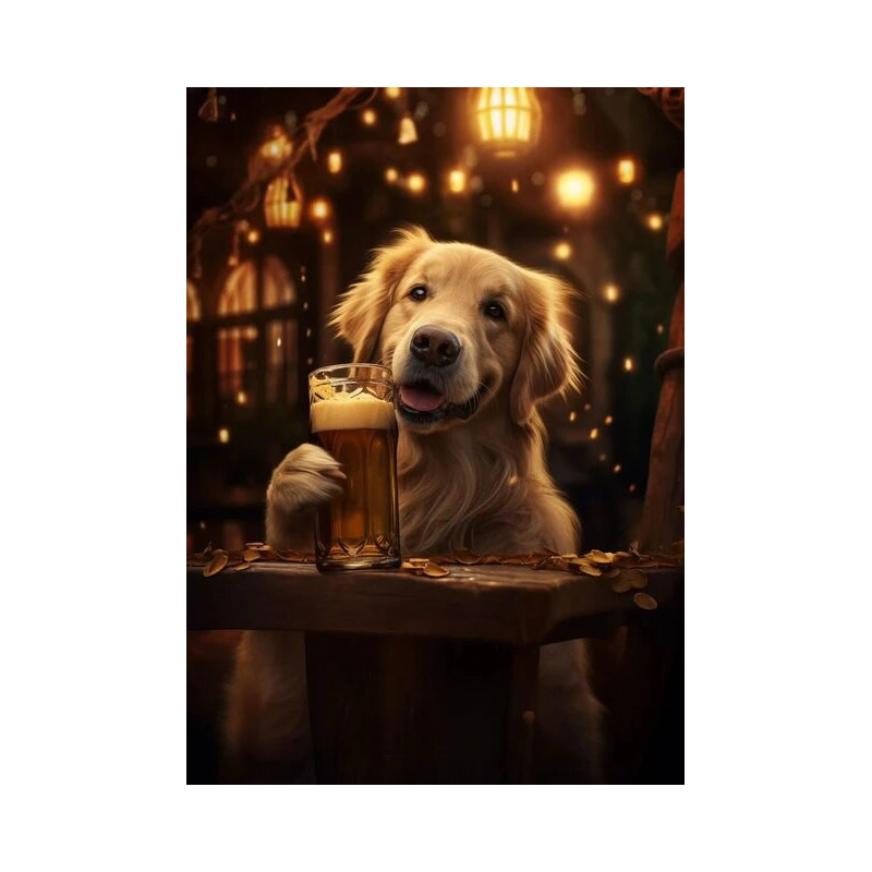 Résultat final de la peinture Golden Retriever au bar.