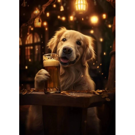 Golden Retriever au Bar : La Pause Gourmande Peinture Par Numéros Chiens