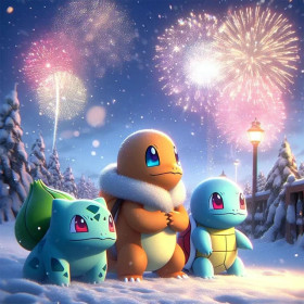 Pokémon en Hiver : Le Feu d'Artifice Magique Peinture par Numéro Pokémon