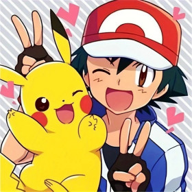 Pikachu et son Dresseur : Le Duo Kawaii en Fête Peinture par Numéro Pokémon