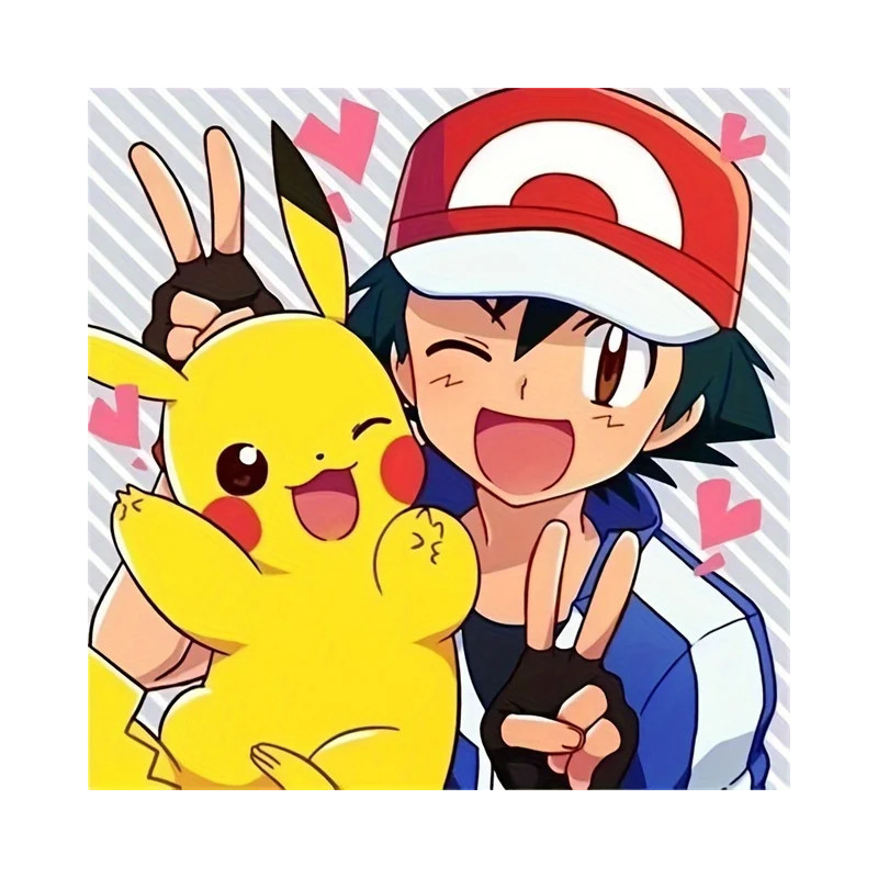 Résultat final de la peinture Pikachu et son dresseur.