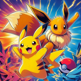 Pikachu et Évoli : Le Duo de Choc en Action Peinture par Numéro Pokémon