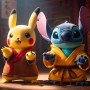 Pikachu et Stitch : Le Duo de Kung Fu Peinture par Numéro Stitch