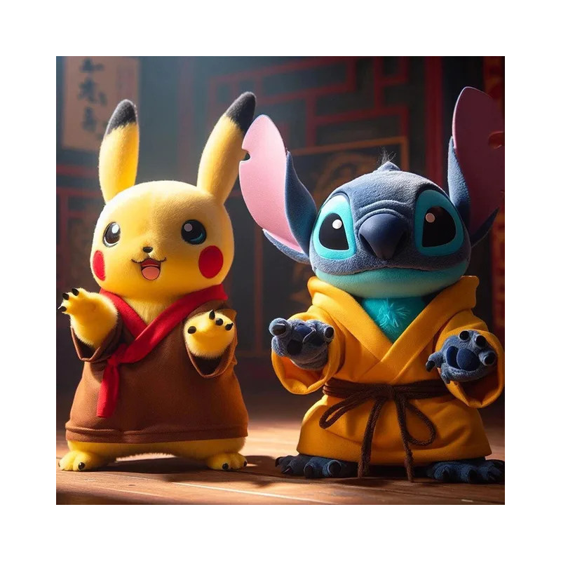 Résultat final de la peinture Pikachu et Stitch Kung Fu.