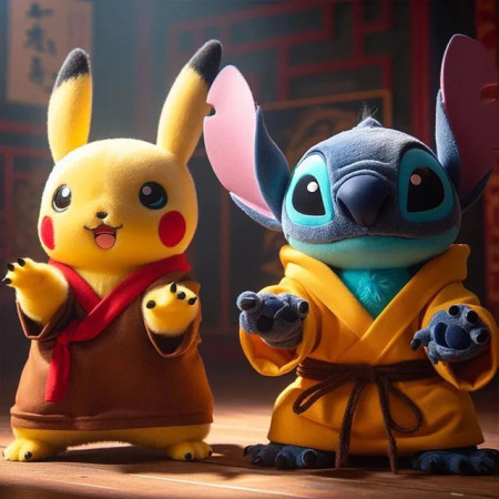 Pikachu et Stitch : Le Duo de Kung Fu Peinture par Numéro Stitch