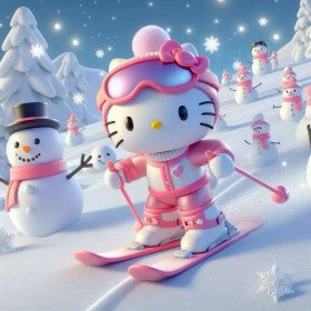 Hello Kitty | Tableau Ski & Bonhommes de Neige Peinture par Numéro Disney