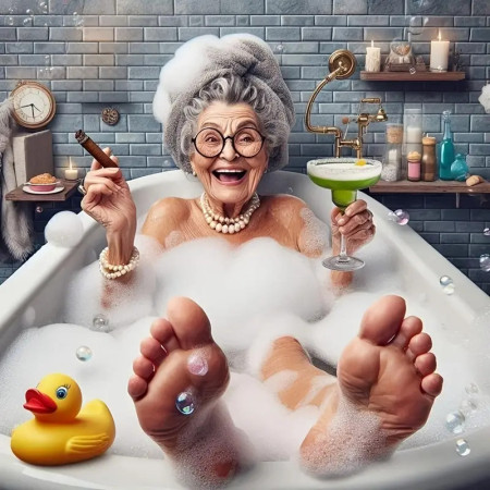 Mamie Relaxation au Bain Peinture par Numéro Humoristique