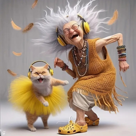 Grand-Mère Rock & Chat Danseur Peinture par Numéro Humoristique