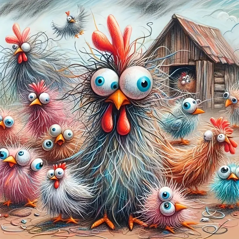Résultat final de la peinture par numéro Poules Loufoques