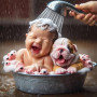 Bébé & Chiot au Bain Peinture par Numéro Humoristique