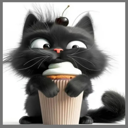 Chat Noir Kawaii & Cupcake Peinture par Numéro Humoristique