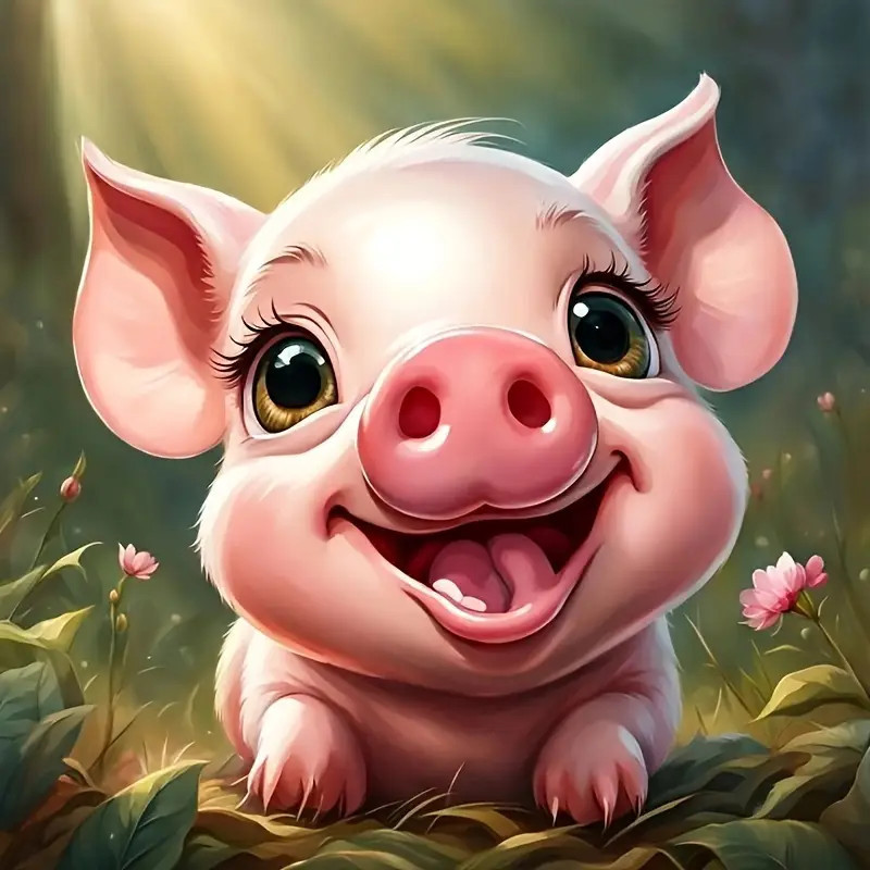 Résultat final de la peinture par numéro petit cochon kawaii