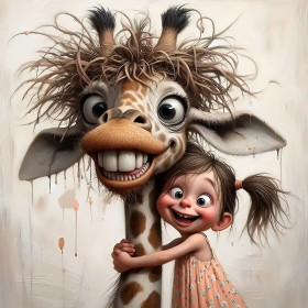 Girafe en Folie & Petite Fille Peinture par Numéro Humoristique