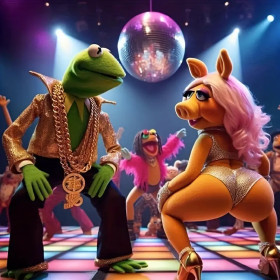 Disco Grenouille & Cochon Peinture par Numéro Humoristique