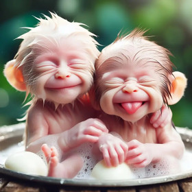 Bébés Singes au Bain Moussant Peinture par Numéro Humoristique