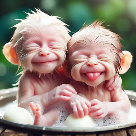 Bébés Singes au Bain Moussant Peinture par Numéro Humoristique