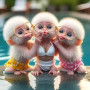Bébés Singes à la Piscine Peinture par Numéro Humoristique