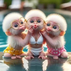 Bébés Singes à la Piscine Peinture par Numéro Humoristique