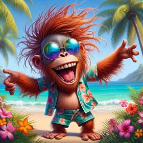Singe Tropical en Vacances Peinture par Numéro Humoristique