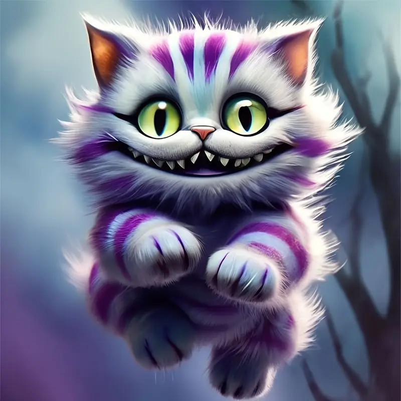 Résultat final de la peinture par numéro Chat de Cheshire souriant