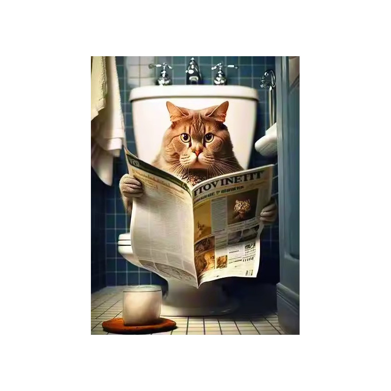 Résultat final de la peinture par numéro chat aux toilettes