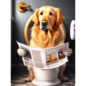 Golden Retriever aux Toilettes Peinture par Numéro Humoristique