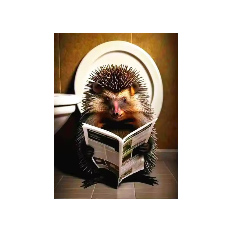 Résultat final de la peinture par numéro hérisson lecteur aux toilettes