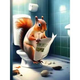 Écureuil Lecteur aux Toilettes Peinture par Numéro Humoristique