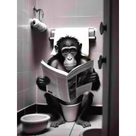 Singe Lecteur aux Toilettes Peinture par Numéro Humoristique