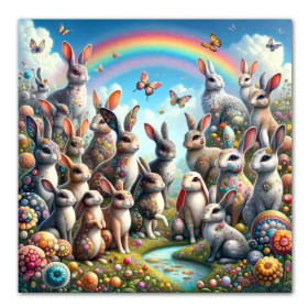 L'Assemblée des Lapins sous l'Arc-en-Ciel Peinture par Numéro Pâques