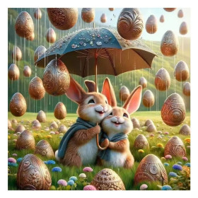 Duo de Lapins sous la Pluie d'Œufs : La Magie de Pâques Peinture par Numéro Pâques