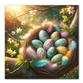 Nid de Pâques aux Œufs Fleuris et Plumes Magiques Peinture par Numéro Pâques