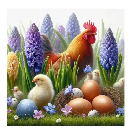 Coq Majestueux et sa Couvée de Pâques Peinture par Numéro Pâques
