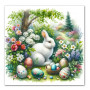 Lapin Blanc au Cœur du Jardin Fleuri de Pâques Peinture par Numéro Pâques