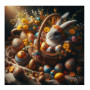 Lapin au Panier d'Œufs et Fleurs de Printemps Peinture par Numéro Pâques