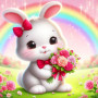 Lapin aux Roses et Arc-en-Ciel Magique Peinture par Numéro Pâques