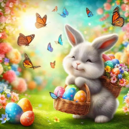 Lapin de Pâques aux Paniers Enchantés et Papillons Peinture par Numéro Pâques
