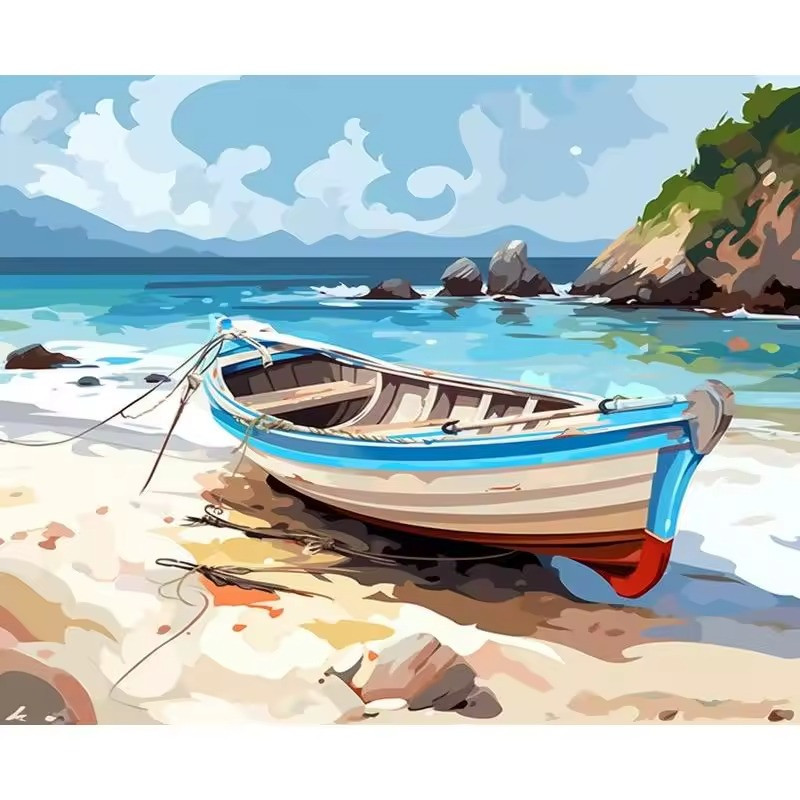 Résultat final de la peinture par numéros Barque Méditerranéenne Échouée