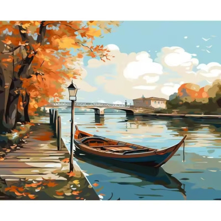 Barque d'Automne au Bord du Lac Peinture par Numéro Bateaux