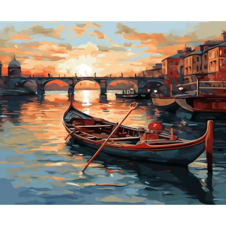 Crépuscule Vénitien en Or et Pourpre Peinture par Numéro Bateaux