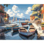 Village Méditerranéen aux Barques Colorées Peinture par Numéro Bateaux