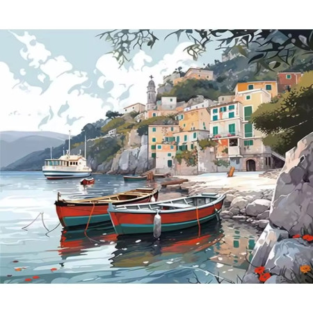 Village Italien des Cinque Terre Peinture par Numéro Bateaux