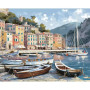 Port Italien avec Voiliers et Barques Peinture par Numéro Bateaux