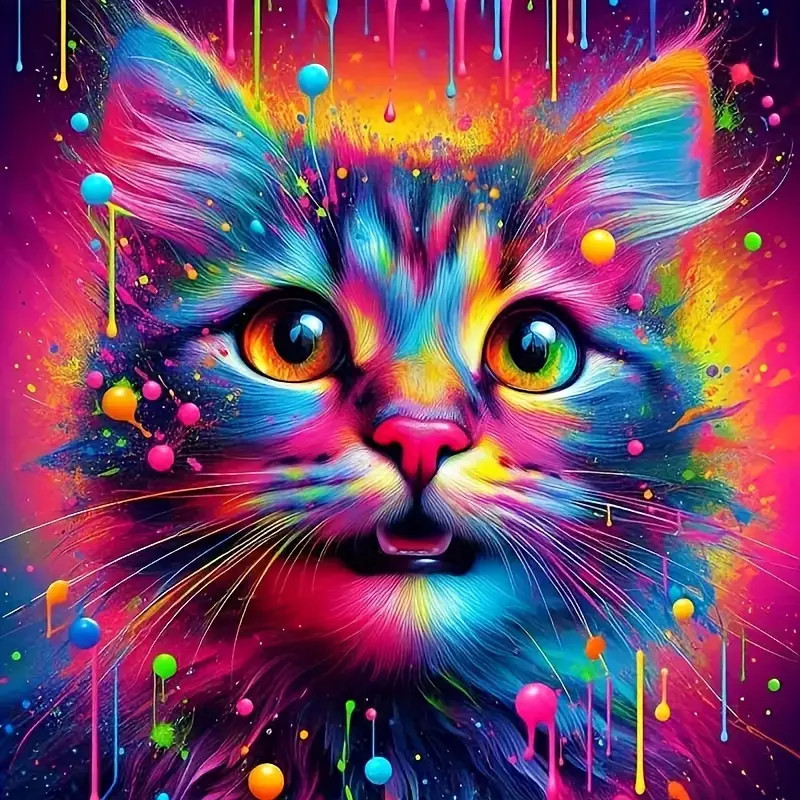 Résultat final de la peinture par numéro Chat Pop Art Arc-en-Ciel