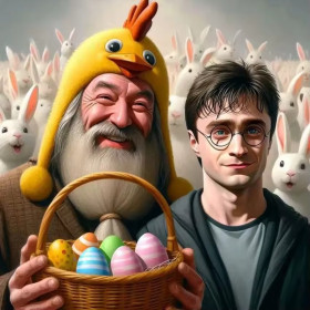 Harry Potter et Dumbledore : La Chasse aux Œufs Magique Peinture par Numéro Harry Potter
