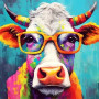 La Vache Hipster Multicolore Peinture par Numéro Pop Art
