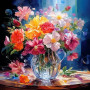 Bouquet de Fleurs en Vase de Cristal Peinture par Numéro Pop Art